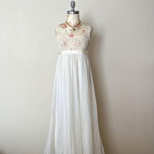 intime vintage 60s white lace‎ maxi nightgown dress womens small